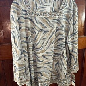 Alfred Dunner Women's Zebra Print Top - Cream and Tan